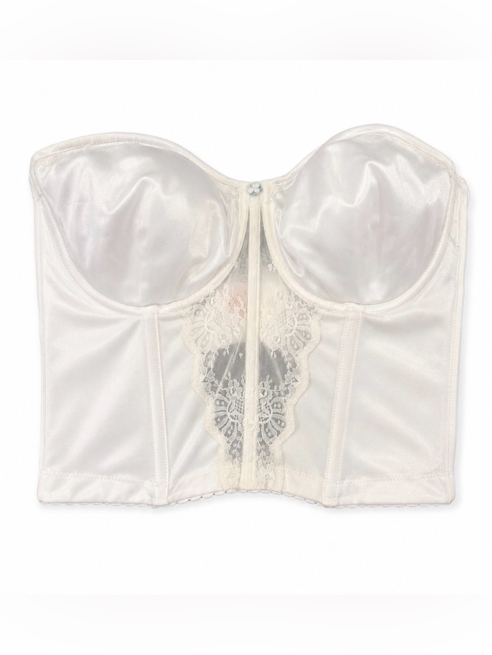 Lady Marlene Vintage Longline Strapless Bustier Bra 36C White Lace Bridal Corset